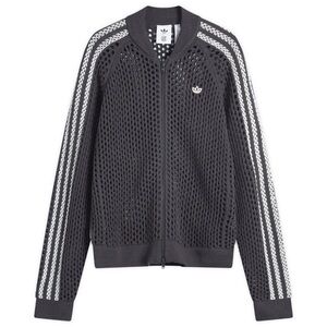 Adidas Dark Gray Knit Jacket with Cream Stripes